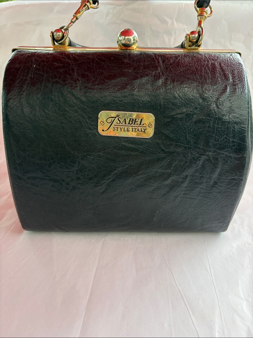 Black Leather Satchel with Gold Accent
